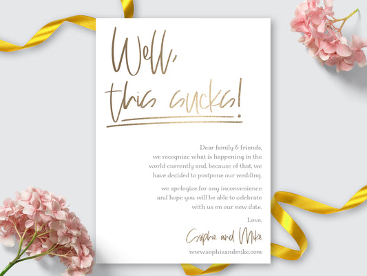 This sucks! FAUX FOIL Wedding Card, Postponed Invitation | Digital Card